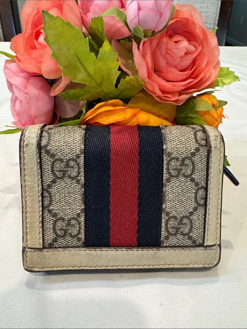 Authentic Gucci GG Canvas Wallet with Red and Blue Web and Gold Logo - Picture 2 of 14